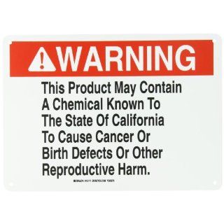 Brady 18171 Plastic, 10" X14" Warning Sign Legend, "This Product May Contain A Chemical Known To The State Of California To?" Industrial Warning Signs