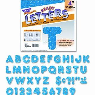 TREND Products   TREND   Ready Letters Sparkles Letter Set, Blue Sparkle, 4"h, 71/Set   Sold As 1 Set   Set contains 50 uppercase letters, ten numerals 0 9, ten punctuation marks and one blank sheet.