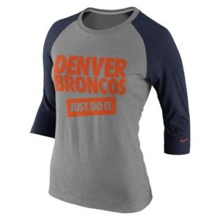 Nike Denver Broncos Ladies Stamp It Three Quarter Length Raglan Sleeve T Shirt   Ash/Navy Blue