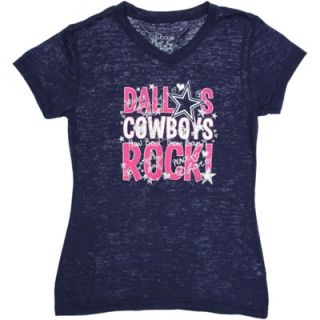 Dallas Cowboys Youth Girls Pansy T Shirt   Navy Blue