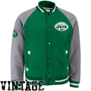 Mitchell & Ness New York Jets Competitor Full Button Fleece Jacket   Green/Ash