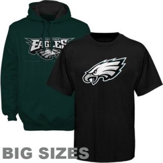 Philadelphia Eagles Black T Shirt & Midnight Green Pullover Hoodie Sweatshirt Big Sizes Combo Pack