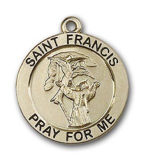 Large Detailed Men's 14kt Solid Gold Pendant Saint St. Francis Medal 1 x 7/8 Inches Animals/Catholic Action 4084  Comes with a Black velvet Box Jewelry