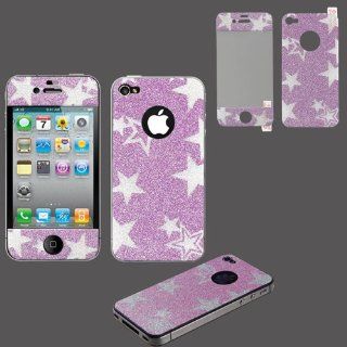 Full Body Protective Sticker Fits Apple iPhone 4 4S Pink Star Glitter with LCD Screen Protective Film AT&T, Verizon (does NOT fit Apple iPhone or iPhone 3G/3GS or iPhone 5/5S/5C) Cell Phones & Accessories