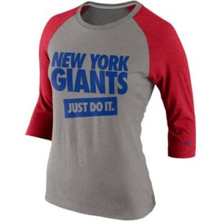 Nike New York Giants Ladies Stamp It Three Quarter Length Raglan Sleeve T Shirt   Ash/Red