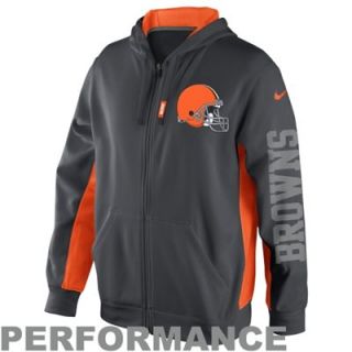 Nike Cleveland Browns KO Full Zip Performance Hoodie   Anthracite/Orange