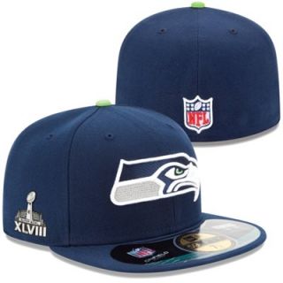 New Era Seattle Seahawks Super Bowl XLVIII On Field Side Patch 59FIFTY Fitted Performance Hat   College Navy
