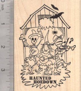 Haunted Halloween Hoedown Rubber Stamp, Dance Party Barn, Country or Folk Music