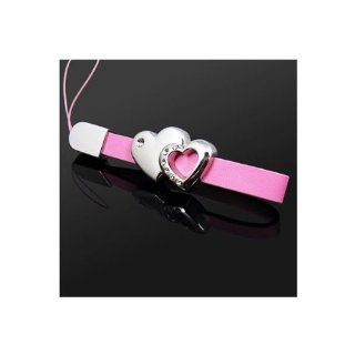 Pink   Melody Heart shade metal with Crystal decorate PU leather Hand Wrist Strap Lanyard For Camera Cell phone ipod  mp4 PSP Wii and other Electronic Devices with Fastening Strap Sports & Outdoors