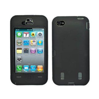 Cell Phone Snap on Cover Fits Apple iPhone 4 4S Black Rubberized Plastic Inner Black Silicone Outer Hybrid Case AT&T (does NOT fit Apple iPhone or iPhone 3G/3GS or iPhone 5/5S/5C) Cell Phones & Accessories