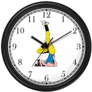 Woman Doing Upside Down Bicyle Exercise 2   Physical Fitness Exercise Body Building Wall Clock by WatchBuddy Timepieces (White Frame)  