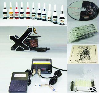 Complete Tattoo Kit Machine Gun 11 Color (Double Black) Inks + Needles + Power Supply (T1) Health & Personal Care