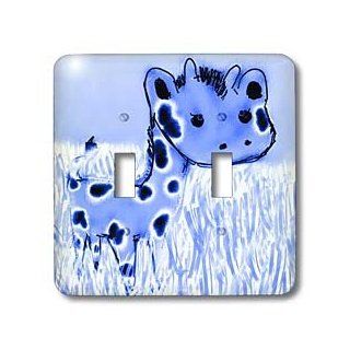 3dRose LLC lsp_32769_2 Cute Blue Giraffe Animals Cartoon Art   Double Toggle Switch   Switch And Outlet Plates  