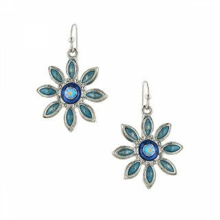 1928 Jewelry Whimsy Blue Eight Petal Flower Earrings Jewelry