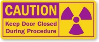 Caution Keep Door Closed During Procedure (with Graphic), Adhesive Signs and Labels, 17" x 7" Industrial Warning Signs