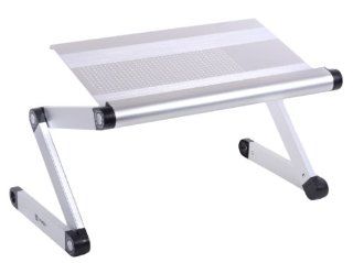 Pwr+ Portable Folding Vented Laptop Notebook Book Table Desk Tray Stand   Aluminium Alloy   Adjustable Angle Legs (Vented Silver)  Notebook Computer Stands 