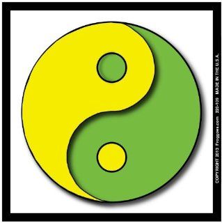 YING YANG   YELLOW/GREEN WITH WHITE BACKGROUND   STICK ON CAR DECAL SIZE 3 1/2" x 3 1/2"   VINYL DECAL WINDOW STICKER   NOTEBOOK, LAPTOP, WALL, WINDOWS, ETC. COOL BUMPERSTICKER   Automotive Decals