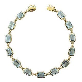 14k Yellow Gold, Emerald Cut Aquamarine Bezel Bracelet (10.60 ctw) Link Bracelets Jewelry
