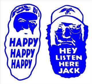 Duck Brothers Duck Dynasty Facial Silhouettes Hey Listen Here Jack Happy Happy Happy Duck Commanders Decal Sticker Laptop, Notebook, Window, Car, Bumper, EtcStickers 6.5"x6"in. in BLUE Exterior Window Sticker with  