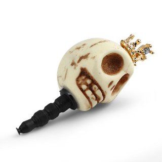 Ear Phone Jack Plug /Anti Dust Plug for Devices with 3.5mm Jack (e.g. iPhone, iPad, Samsung S3, iPodTouch, etc.). WHITE SKULL with Crown Design studded with Clear Rhinestones   Height23mm, Width14mm, Thickness18mm. Jewelry