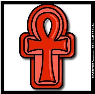 EGYPTIAN ANKH   RED/WHITE   STICK ON CAR DECAL SIZE 3 1/2" x 3 1/2"   VINYL DECAL WINDOW STICKER   NOTEBOOK, LAPTOP, WALL, WINDOWS, ETC. COOL BUMPERSTICKER   Automotive Decals