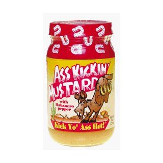 Ass Kickin' Mustard   BOOM Add even more excitement to your burgers, hot dogs, fries and sandwiches with this dijon style mustard. Spiced with Habanero pepper and horseradish.  Grocery & Gourmet Food