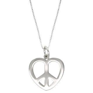 Sterling Silver Peace Sign Heart Pendant Necklace, 18" Jewelry