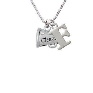 Silver Cheer Megaphone with AB Crystal   2 Sided Initial F Charm Necklace Delight Jewelry Jewelry