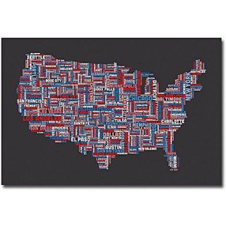 Trademark Global Michael Tompsett US Cities Text Map Canvas Art, 30 x 47