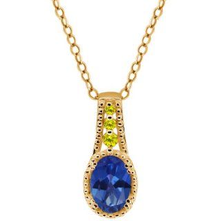1.01 Ct Sapphire Blue Mystic Topaz Canary Diamond Gold Plated Silver Pendant Jewelry