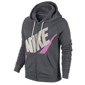 Nike Rally Full Zip Hoodie   Womens   Casual   Clothing   Grey/Red Violet