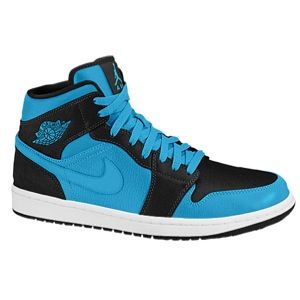 Jordan AJ1 Mid   Boys Grade School   Basketball   Shoes   Black/Dark Powder Blue/White