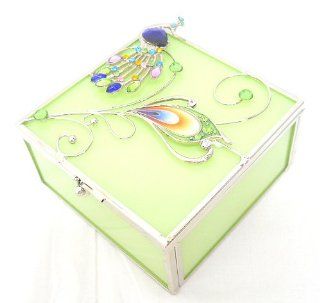 Welforth Peacock Design Glass Jewelry Trinket Box  