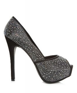 Black Diamante Platform Peep Toe Heels