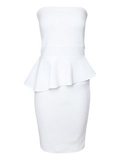 Jane Norman Asymmetric strapless peplum dress White