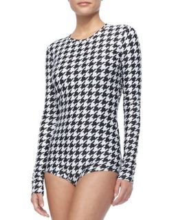 Womens UPF 50 Long Sleeve Houndstooth Print Swimsuit   Cover   Houndstooth