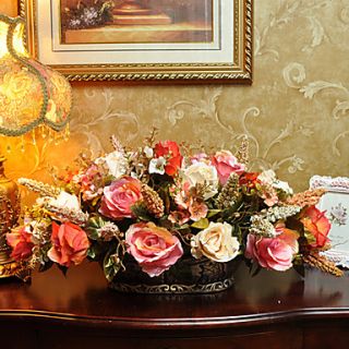 27.5Pink White Roses Arrangement With Ceramic Vase