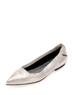 Metallic Point Toe Ballerina Flat, Silver   CoSTUME NATIONAL   Silver (36.5B/6.