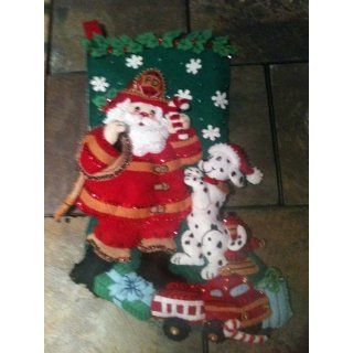 Bucilla 18 Inch Christmas Stocking Felt Applique Kit, Fireman Santa