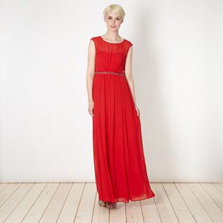 No. 1 Jenny Packham Designer red embellished waist maxi dress