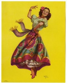 Art Frahm Spanish Dancer 1940s Pin Up Print Vintage Goes Litho Company Entertainment Collectibles