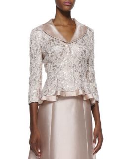 Womens Sequin Lace Jacket with Silk Trim   Kay Unger New York   Bisque (16)