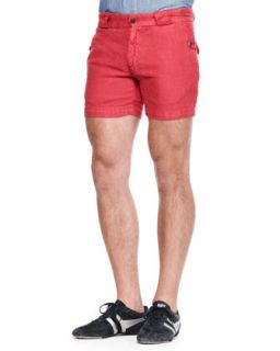 Mens Fitted Linen Canvas Shorts   Michael Bastian   Red (54)
