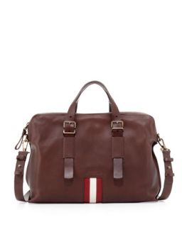 Mens Leather Stripe Business Bag, Brown   Bally   Brown