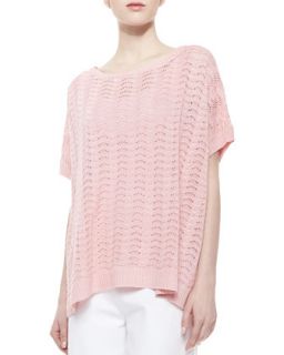Womens Short Sleeve Scallop Stitched Sweater   Joan Vass   Blossom pink (ONE
