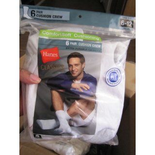 Hanes Classics Men's 6 pack cushion crew Sock, White, 10 13 (Shoe Size 6 12) Clothing