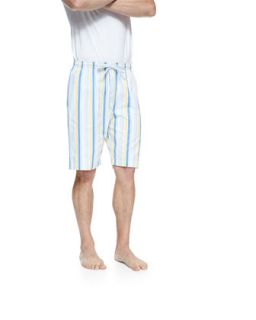 Mens Striped Bermuda Lounge Shorts, Yellow/Blue   Derek Rose   Yellow (XL)