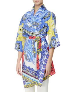 Womens 3/4 Sleeve Hawaiian & Paisely Print Tunic with Belt, Multicolor   Etro  