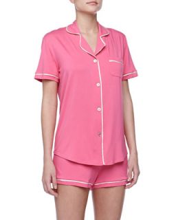 Womens Bella Boxer Short Jersey Pajama Set, Pink/Ivory   Cosabella   Pink/