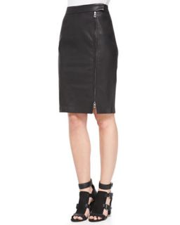Womens Marlo Leather & Knit Pencil Skirt   Rebecca Minkoff   Black (8)